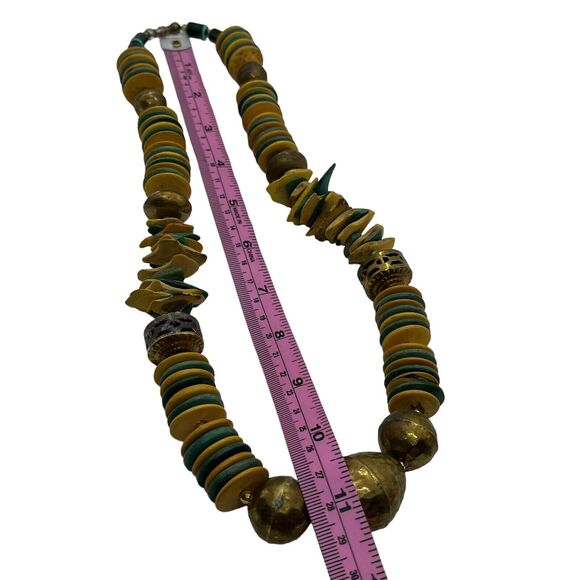 Kukui Nut Bead Necklace Statement Wood Brass Earthy Distressed Brass Vintage - Picture 6 of 16